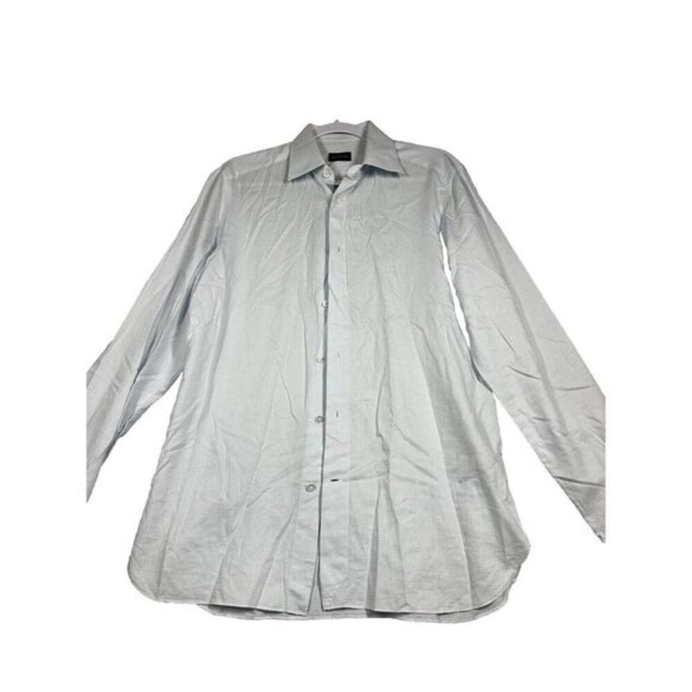Ermenegildo Zegna Mens Size 39 Casual Button Down Shirt Long Sleeve Checked Blue